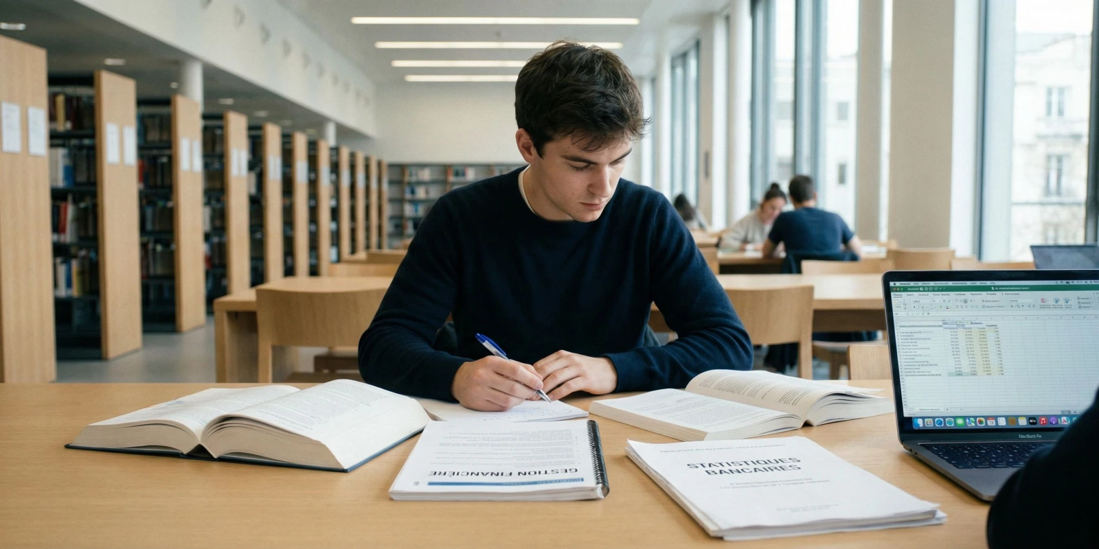5 Conseils pour Réussir son Examen de BTS Banque en 2026 Étudiant en BTS Banque révisant avec concentration pour réussir ses examens 2026