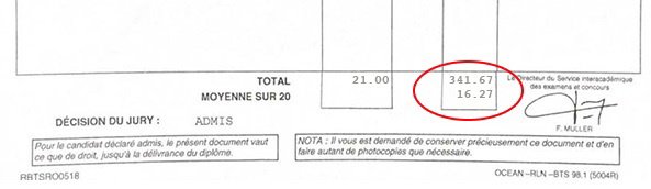 Bulletin relevé de notes de Corentin pour son BTS Banque